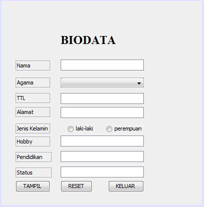 Program Biodata Diri Menggunakan Java Netbeans