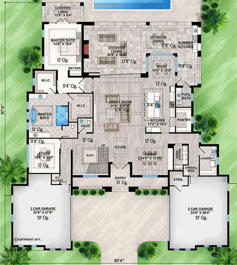 Sophisticated Florida Home Plan With Spacious Covered Lanai 86085bw