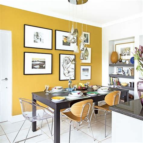 Smart Modern Kitchen Diner With Mustard Yellow Feature Wall Yellow