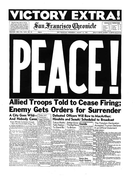 Chronicle Covers ‘peace The Greatest Chronicle Headline Ever