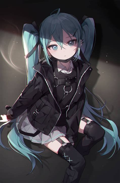 Miku In Black Vocaloid Rtwintails