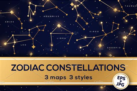 Zodiac Constellations 3 Maps Illustrations Creative Market