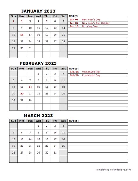 2023 Quarterly Word Calendar Template With Notes Free Printable
