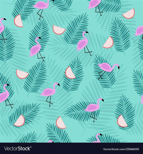 Seamless Tropical Pattern With Pink Flamingo Vector Image