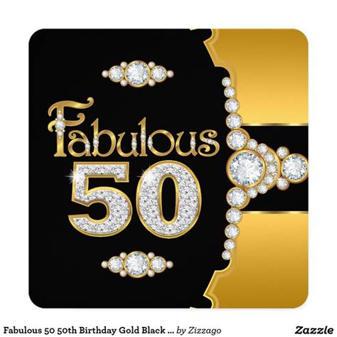 Fabulous 50 50th Birthday Gold Black Diamond 2 Invitation Zazzle