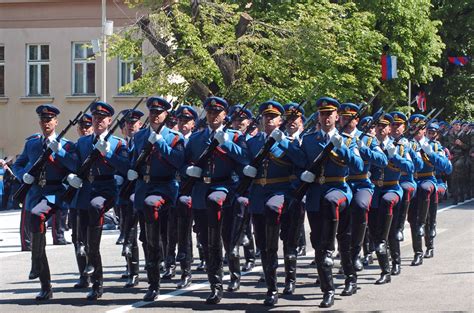 The Serbian Army Guard Of Honor Marching Past The Dedinje Army Barracks