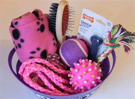 We decided to make a spa type puppy gift basket for a new puppy owner. Pink and Purple girl puppy welcome basket gift handmade by ...