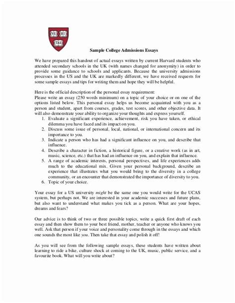 Personal Essay For College Format New Sample College Admissions Essays