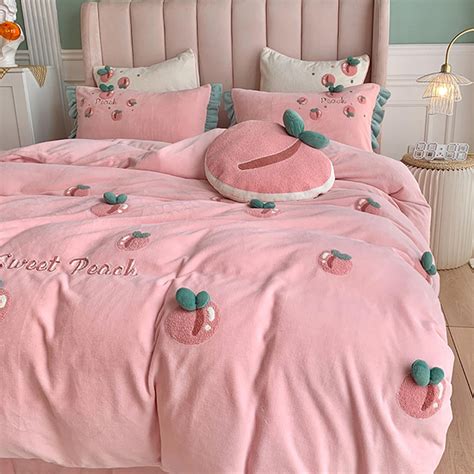 Super Cute Peach Princess Bedroom Coral Fleece Duvet Cover Set Etsy