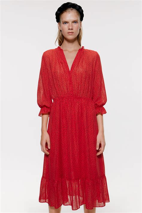 Polka Dot Print Midi Dress Midi Dresses Woman Zara United Kingdom