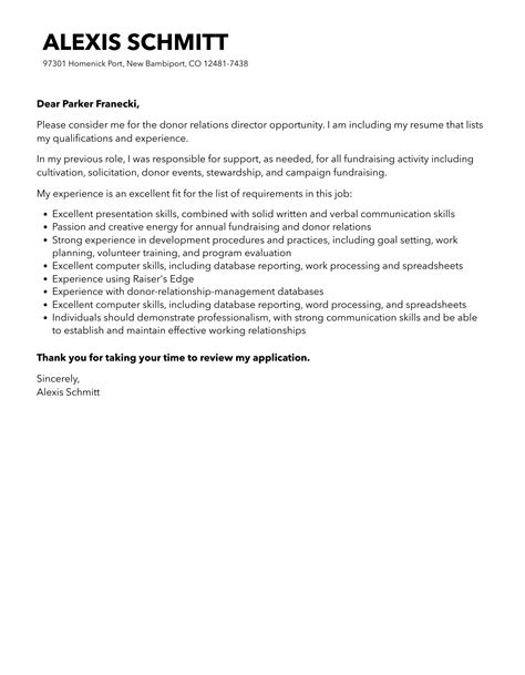 Donor Relations Director Cover Letter Velvet Jobs