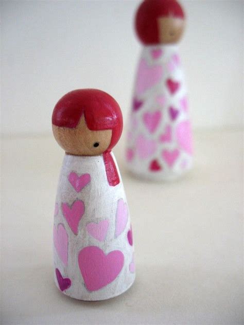 Handmade Peg Dolls Wooden Love Unrefined Mother Daughter