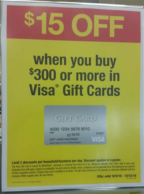 We did not find results for: $15 Off $300 Purchase of Visa Gift Cards at OfficeMax & Office Depot