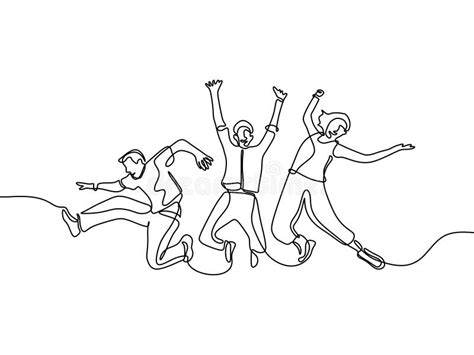 One Line Drawing Person Jumping Happy Moment Minimal Design Stock