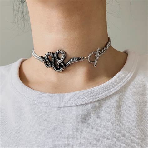 Snake Choker Necklace Snake Pendant Serpent Necklace Etsy