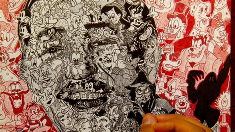 Drawing Walt Disney With Over 100 Disney Characters Youtube