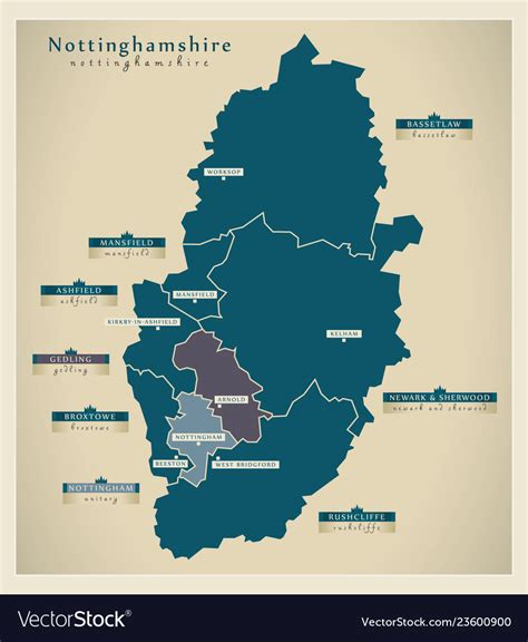 Modern Map Nottinghamshire County With District Vector Image