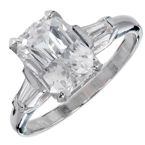 Natural White Sapphire Diamond Platinum Engagement Ring For Sale At 1stdibs