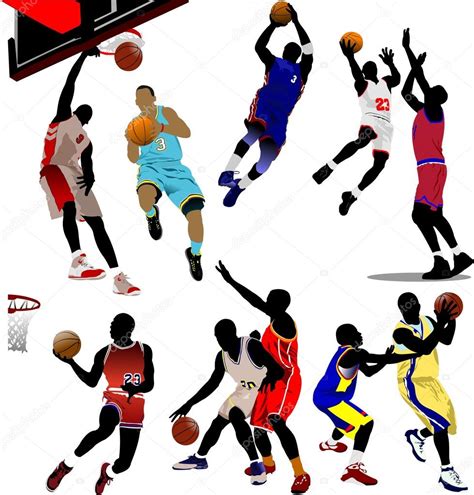 Basketball Players Colored Vector Illustration For Designers — Stock