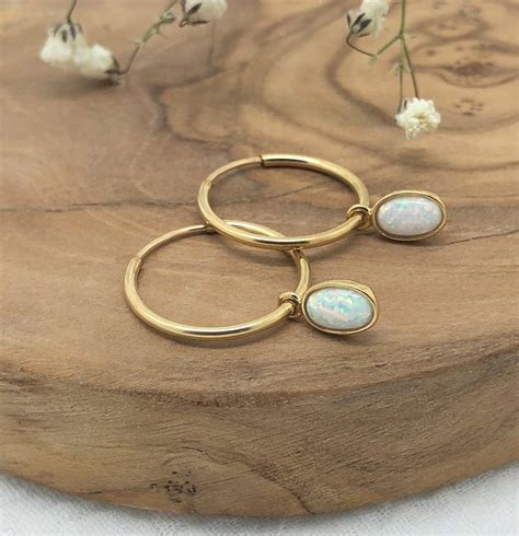 White Fire Opal Hoop Earrings Opal Hoop Earrings Dainty Opal Etsy Sweden