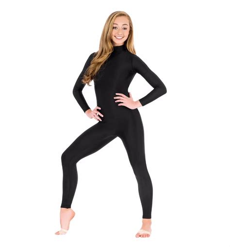 Women Mock Neck Long Sleeve Unitard Turtleneck Black Gymnastics Unitard Dancewear Full Body