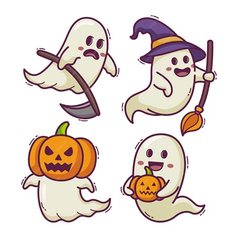 Dibujos Animados De Halloween Fantasma Espeluznante Vector Premium