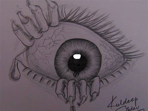 Drawing Of Scary Eye With Sad Hindi Poem Kuldeep Yadav