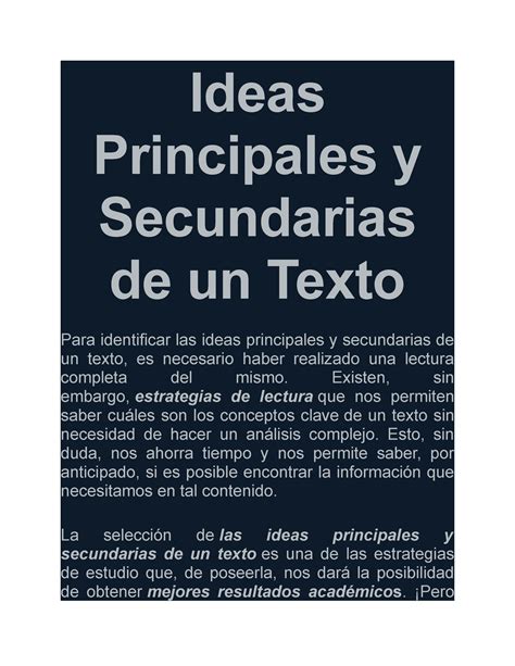 Ideas Principales Y Secundarias De Un Texto Ideas Principales Y