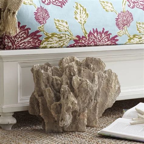 A cool contemporary bathroom done in grey and white, a coral console table with a glass tabletop, an artwork and an orchid. Beautiful Coral Decor - Beachfront Decor | Coral decor ...