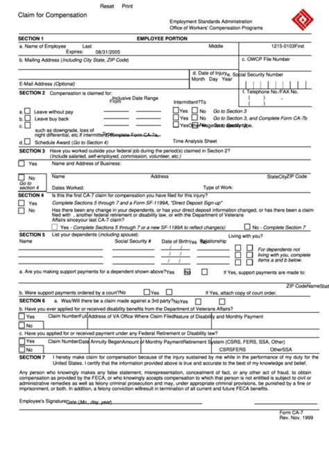 Use this form to apply for asylum in the united states and for withholding of removal (formerly this number is printed in all dhs and executive office for immigration review (eoir) uscis california service center attn: Fillable Form-Ca-7 - Claim For Compensation printable pdf ...