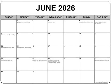 June 2026 With Holidays Calendar
