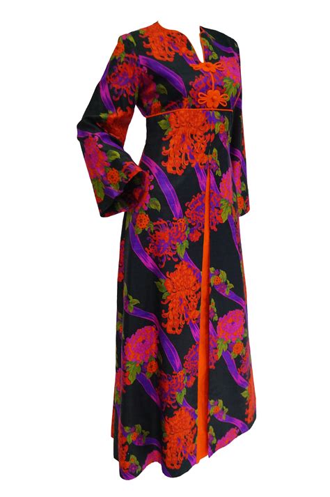 1960s-thai-silk-black,-purple,-and-red-chrysanthemum-floral-maxi-dress