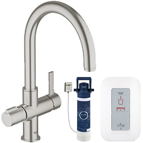 Grohe Red Duo Brushed Supersteel C Spout Kitchen Sink Mixer Tap And Single Boiler 30058dc0 Grohe