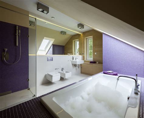 Colourful Modern Bathroom Violet Bathroom Attic Bathroom In The