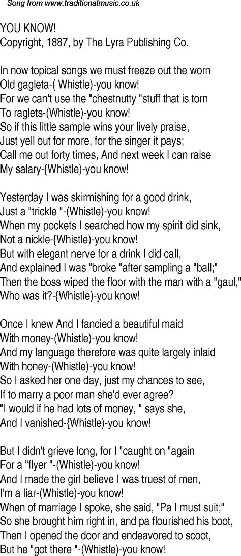 Old Time Song Lyrics For 16 You Know