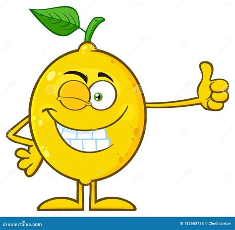 Winking Yellow Lemon Fresh Fruit With Green Leaf Cartoon Mascot