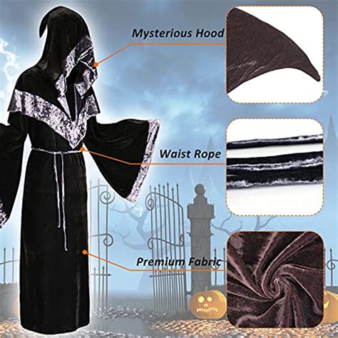 Halloween Sorcerer Robe Costumes For Men Medieval Dark Mystic Hooded