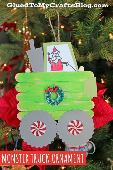 Popsicle Stick Christmas Monster Truck Ornament Holiday Kid Craft
