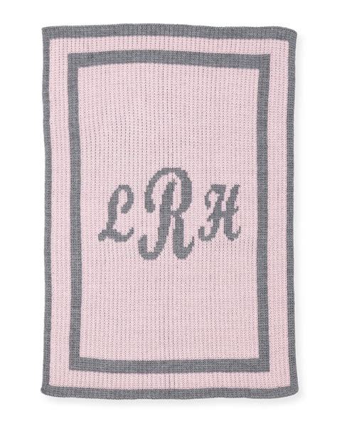Monogram Knit Striped Trim Baby Blanket Pink In 2020 Knitting