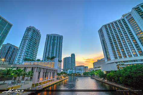 Miami City Downtown Along The Miami River Walk Hdr Photography By