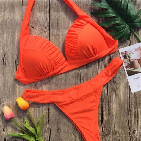 Buy 5 Colors Halter Bather 2018 Brazilian Bikini Bra Swimsuit Female Swimwear