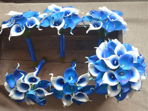 Royal Blue Calla Lily Bouquets Wedding Package Real Touch Etsy Lily