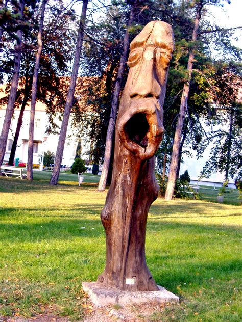 Free Images Big Mouth Funny Face Wood Wooden Statue Art Park