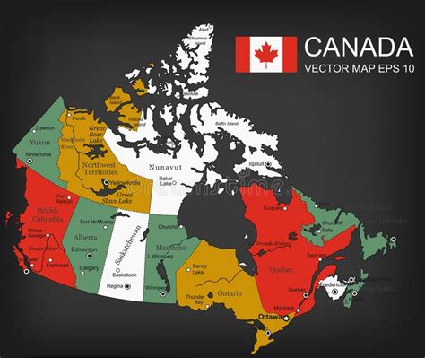 Canada Map With Provinces All Territories Are Selectable Stock Vector