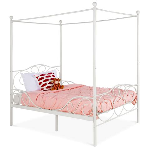 Best Choice Products 4 Post Metal Canopy Twin Bed Frame W Heart Scroll