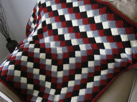 Red White Grey Black Crochet Baby Blanket Afghan Handmade 4500