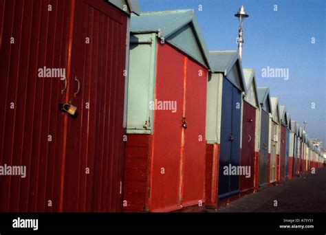 Row Of Brightly Coloured Beach Huts Brighton Uk Stock Photo Alamy