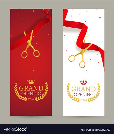Grand Opening Invitation Banner Red Ribbon Cut Vector Image