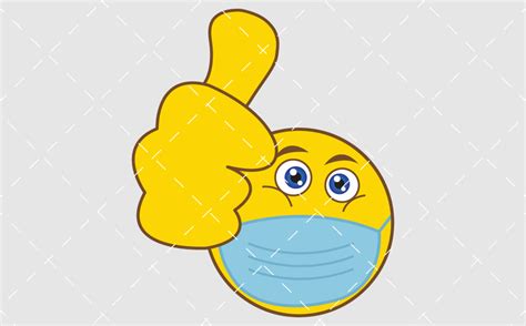 Expression of positive emotion and approval! Thumb up emoji with medical mask icon By Graphics Ninja ...