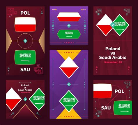 Poland vs Saudi Arabia Match. World Football 2022 vertical and square